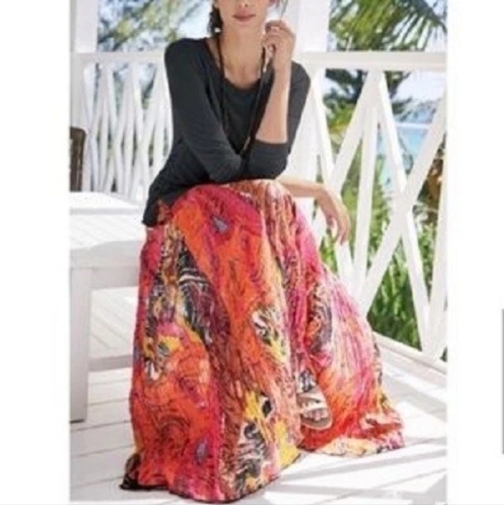 Soft Surroundings Boho Gypsy Colorful Kamala Jungle Print Maxi skirt - Size MP